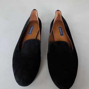 Margaux Black Suede Flats Pumps Shoes Women SZ 41.5 N (8.5) Chic Office Academia